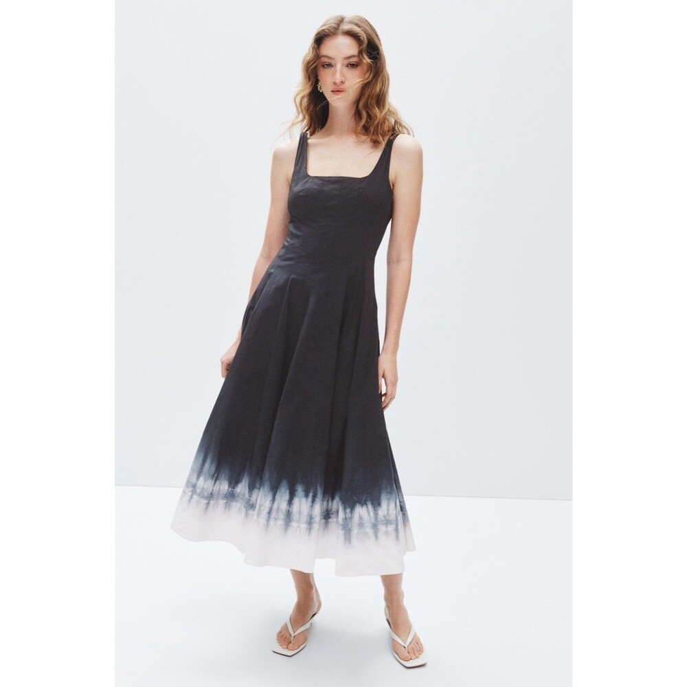 STAUD Wells Onyx Tie Dye Ombre Midi Dress Corset